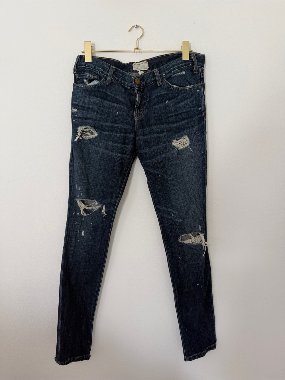Current/Elliott Dark Indigo Distressed Skinny Jeans paint size 28 VINTAGE skinny